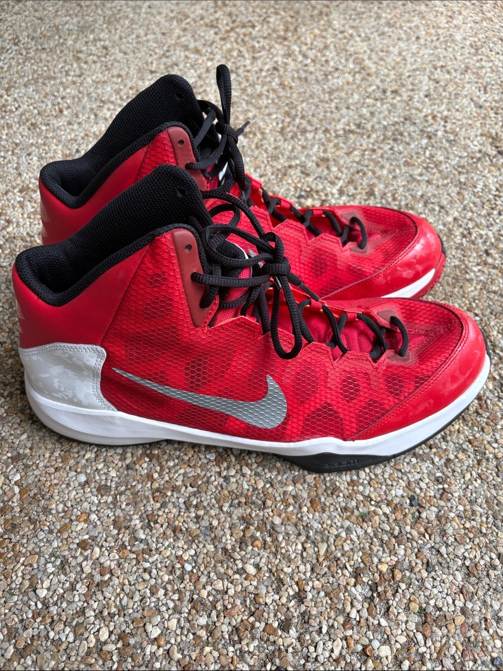 Nike Red and Black High-Top Basketball Shoes with Silver Swoosh